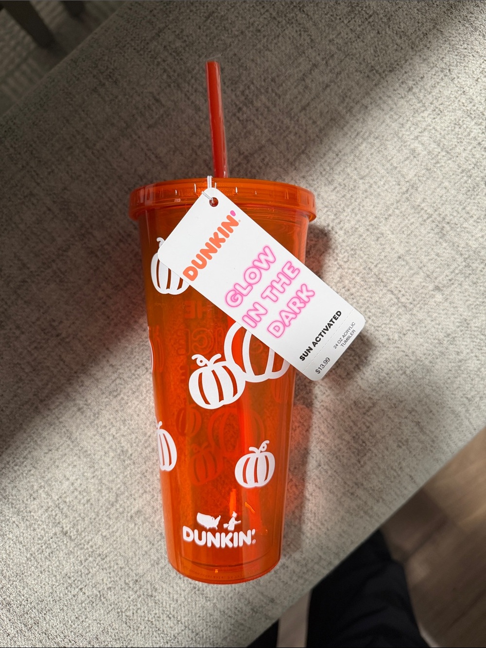Dunkin' Orange Glow-In-The-Dark Travel Tumbler